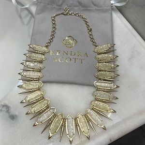 Worn once Kendra Scott gold and creamiest white stones statement necklace